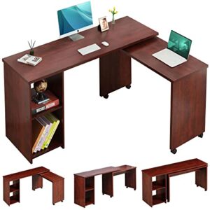 dosleeps l shaped desk with storage 360° rotating computer desk, modern wood entryway console table, home office desk