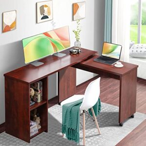 DOSLEEPS L Shaped Desk with Storage 360° Rotating Computer Desk, Modern Wood Entryway Console Table, Home Office Desk