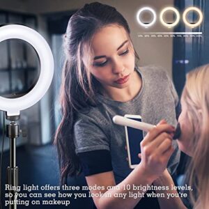 Selfie Ring Light with Stand and Phone Holder, 10'' Dimmable Desktop LED Circle Light for Laptop,Computer, Lighting Kit Gifts for Live Streaming/Laptop Video Conference/Chat/Makeup/YouTube/Tiktok/Vlog