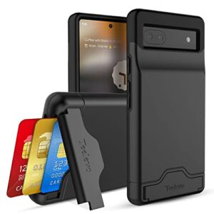 teelevo dual layer wallet case for google pixel 6a (2022), protective case with 3-card storage for google pixel 6a - black
