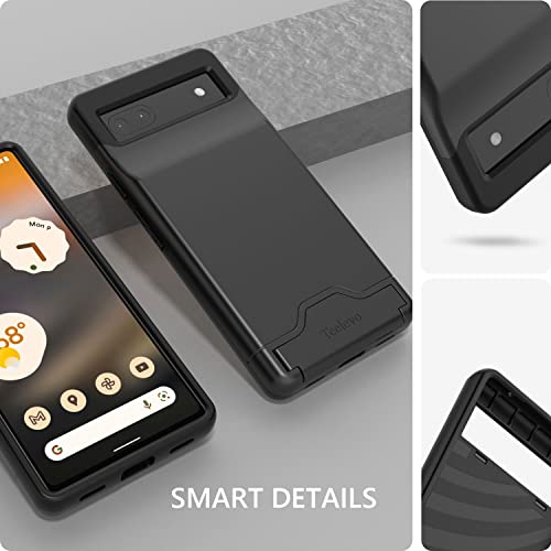 Teelevo Dual Layer Wallet Case for Google Pixel 6a (2022), Protective Case with 3-Card Storage for Google Pixel 6a - Black