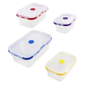 Potted Pans Collapsible Containers with Lids - 4pc Clear Food Silicone Storage Containers with Colorful Venting Lids