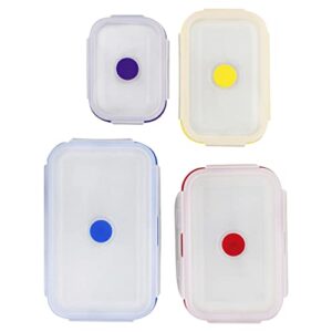 Potted Pans Collapsible Containers with Lids - 4pc Clear Food Silicone Storage Containers with Colorful Venting Lids