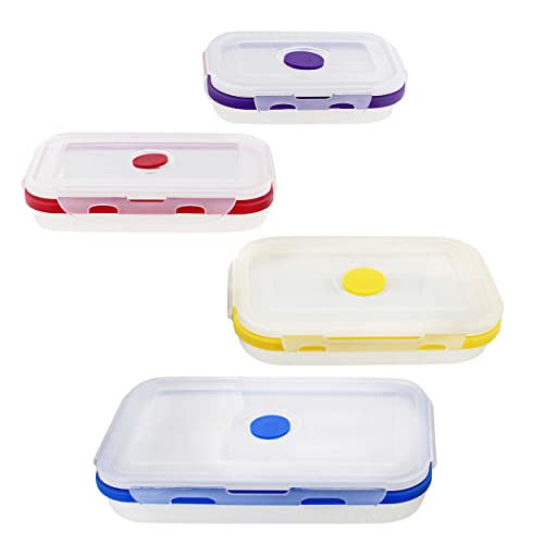 Potted Pans Collapsible Containers with Lids - 4pc Clear Food Silicone Storage Containers with Colorful Venting Lids