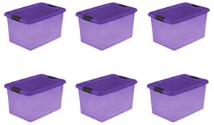 sterilite 64 qt lid box, pecos tint base w/royal purple lid & black latches