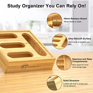 MeetGreat Bag Storage Organizer for Kitchen Drawer, Bamboo Ziplock Bag Dispenser, Storage Bag Holders, Compatible with Gallon, Quart, Sandwich and Snack Variety Size Bag (1 Box 4 Slots)