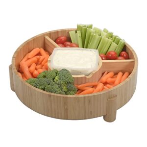 mobilevision bamboo serving platter for entertaining, four compartments & easy carrying design, chips, fruits, vegetables, dips, nuts, bread and more