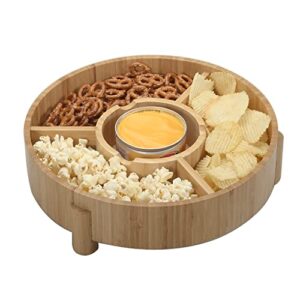 MobileVision Bamboo Serving Platter for Entertaining, Four Compartments & Easy Carrying Design, Chips, Fruits, Vegetables, Dips, Nuts, Bread and more