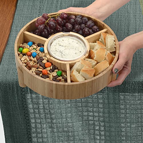 MobileVision Bamboo Serving Platter for Entertaining, Four Compartments & Easy Carrying Design, Chips, Fruits, Vegetables, Dips, Nuts, Bread and more