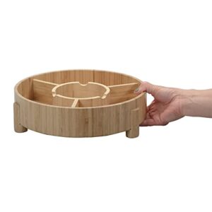 MobileVision Bamboo Serving Platter for Entertaining, Four Compartments & Easy Carrying Design, Chips, Fruits, Vegetables, Dips, Nuts, Bread and more