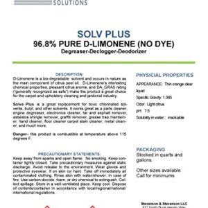 Proline Solutions SOLVE PLUS- 96.8% Pure D-Limonene. Bio-Degradable Solvent, Cleaner, Degreaser, Carpet Cleaner and much more!