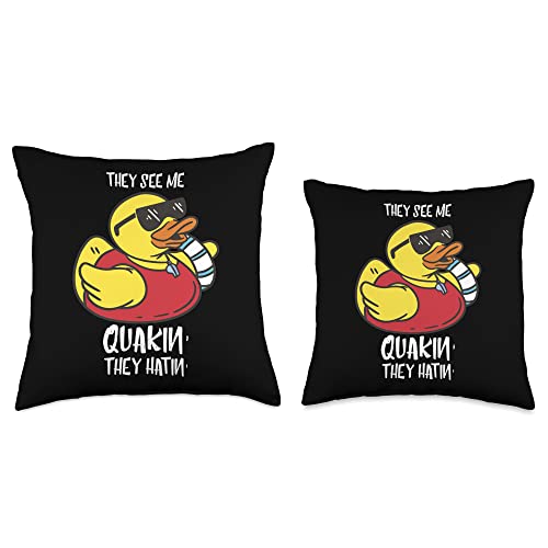 Funny Rubber Ducky Rubber Duck Lover Rubber See Me Quakin' Cool Yellow Duck Lover Quack Throw Pillow, 16x16, Multicolor