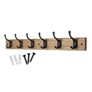 keypak modern wall mounted coat rack, matte black hooks on wood base (6 hooks, ash effect)