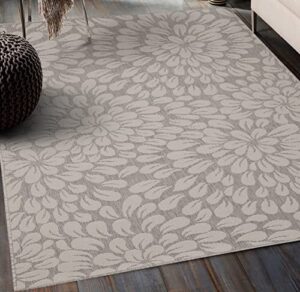 sherloom modern bohemian floral indoor outdoor area rug weather resistant outdoor carpet for porch deck balcony backyard patio rug 5x8 gray