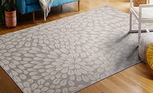 Sherloom Modern Bohemian Floral Indoor Outdoor Area Rug Weather Resistant Outdoor Carpet for Porch Deck Balcony Backyard Patio Rug 5x8 Gray