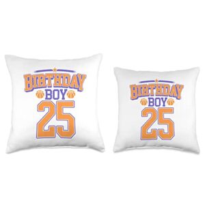 25 Years Birthday Shirts 25th Birthday Boy Basketball Lover 25 Years Old Bday Throw Pillow, 16x16, Multicolor