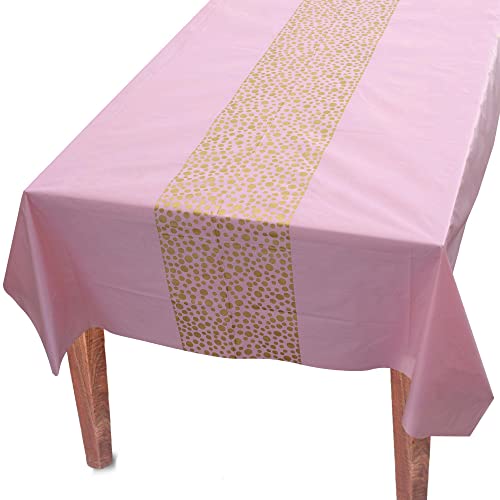 ZULADISE 2 Pack Pink Table Cloths for Parties Disposable Pink Plastic Tablecloth Premium Pink and Gold Tablecloth 8ft Pink Table Cover for Birthday Baby Shower Party Tablecloth for Rectangle Tables…