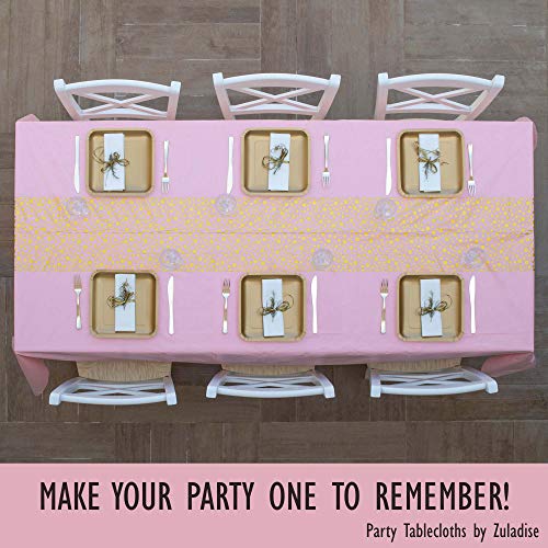 ZULADISE 2 Pack Pink Table Cloths for Parties Disposable Pink Plastic Tablecloth Premium Pink and Gold Tablecloth 8ft Pink Table Cover for Birthday Baby Shower Party Tablecloth for Rectangle Tables…