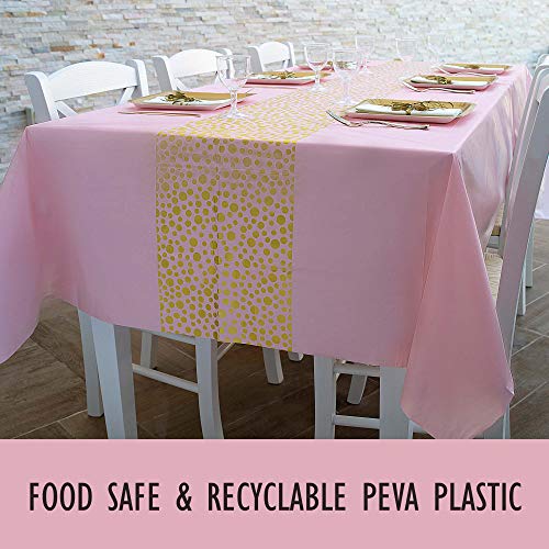 ZULADISE 2 Pack Pink Table Cloths for Parties Disposable Pink Plastic Tablecloth Premium Pink and Gold Tablecloth 8ft Pink Table Cover for Birthday Baby Shower Party Tablecloth for Rectangle Tables…