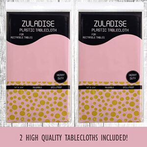 ZULADISE 2 Pack Pink Table Cloths for Parties Disposable Pink Plastic Tablecloth Premium Pink and Gold Tablecloth 8ft Pink Table Cover for Birthday Baby Shower Party Tablecloth for Rectangle Tables…