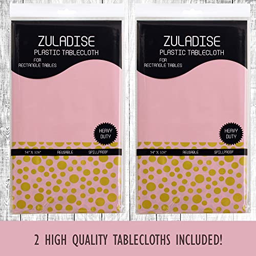 ZULADISE 2 Pack Pink Table Cloths for Parties Disposable Pink Plastic Tablecloth Premium Pink and Gold Tablecloth 8ft Pink Table Cover for Birthday Baby Shower Party Tablecloth for Rectangle Tables…