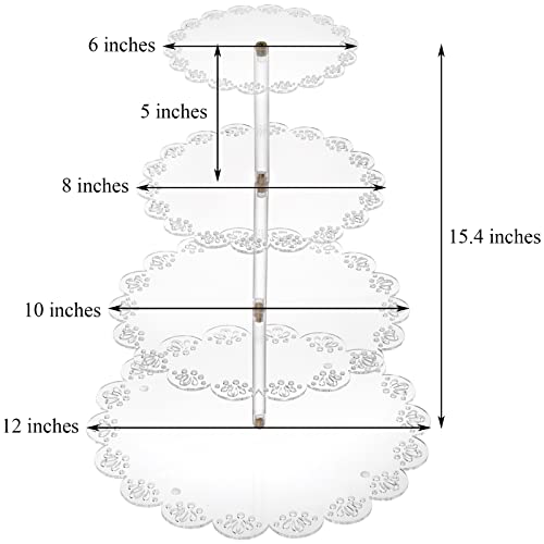 Coloch 4-Tier Acrylic Cupcake Display Stand for 45 Cupcakes, Clear Round Dessert Pastry Tower Stand Cake Stand for Birthday, Wedding, Party, Buffet, Cafe, Bar Decor, 6/8/10/12 Inch