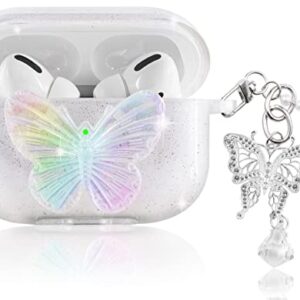Aiiko AirPods Pro Case Cover, iPod Pro Case with Butterfly Keychain Clear Glitter Soft TPU iPod Pro Earbuds Case for Women Girl Shockproof Protective Case for Apple Airpod Pro(2019)