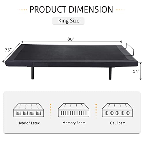 SHA CERLIN Electric Adjustable Bed Base, Ergonomic Upholstered King Size Bed Frame with Upgraded Motors and Wireless Remote Control, Independent Head and Foot Incline, Assembly Required