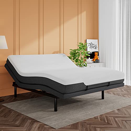 SHA CERLIN Electric Adjustable Bed Base, Ergonomic Upholstered King Size Bed Frame with Upgraded Motors and Wireless Remote Control, Independent Head and Foot Incline, Assembly Required