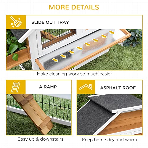 PawHut Rabbit Hutch Outdoor for 2 Rabbits, Wooden Rabbit Cage with Flower Bed, Removable Tray, Ramp