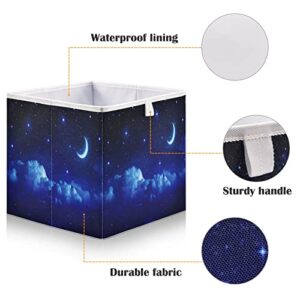 Kigai Starry Sky Moon Stars Storage Bin Closet Organizers Collapsible Toy Storage Cube for Home Organization Shelf Store Bins Container, 11" x 11" x 11"