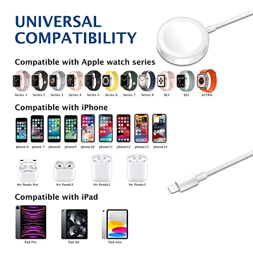 Watch Charger 2 in 1 Type-C Portable Charging Cable Compatible with Apple Watch iwatch Series SE/8/7/6/5/4/3/2/1 and Compatible with iPhone 13/12/11/Pro/Max/X/XR/XS/XS Max&Pad Series (4ft/1.2M)