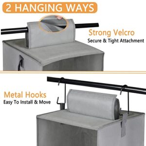 Hanging Closet Organizer, 2 Pack Hanging Closet Shelves w/ Drawers, 3-Shelf Foldable Hanging Organizer by 2 Hanging Ways for Closet Wardrobe Rv Dorm Bedroom Nursery Storage, 22.8x11x11in (Gray)