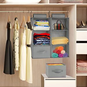 Hanging Closet Organizer, 2 Pack Hanging Closet Shelves w/ Drawers, 3-Shelf Foldable Hanging Organizer by 2 Hanging Ways for Closet Wardrobe Rv Dorm Bedroom Nursery Storage, 22.8x11x11in (Gray)