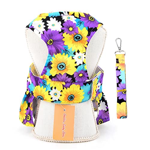 SMALLLEE_LUCKY_STORE Dog Floral Harness Dress with Leash Set,Bow Puppy Princess Dress for Small Medium Dog Cat Girls Adjustable Pet Skirt with D-Ring Female Dog Clothes Summer Apparel,Purple,M