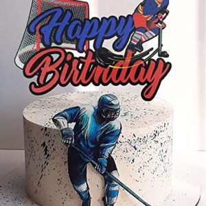 Ice Hockey Happy Birthday Cake Topper, Ice Hockey Sport Theme Birthday Party Decoration, Ice Hockey Party Favor for Ice Hockey Fans