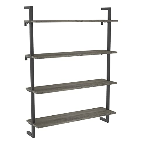 Kiimeey 4-Shelf Bookshelf Wall Mount Bookcase Floating Industrial Shelf (L35.4 Oyster Grey)