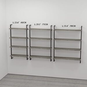 Kiimeey 4-Shelf Bookshelf Wall Mount Bookcase Floating Industrial Shelf (L35.4 Oyster Grey)
