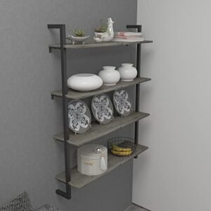 Kiimeey 4-Shelf Bookshelf Wall Mount Bookcase Floating Industrial Shelf (L35.4 Oyster Grey)