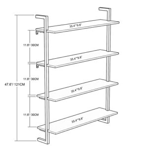 Kiimeey 4-Shelf Bookshelf Wall Mount Bookcase Floating Industrial Shelf (L35.4 Oyster Grey)