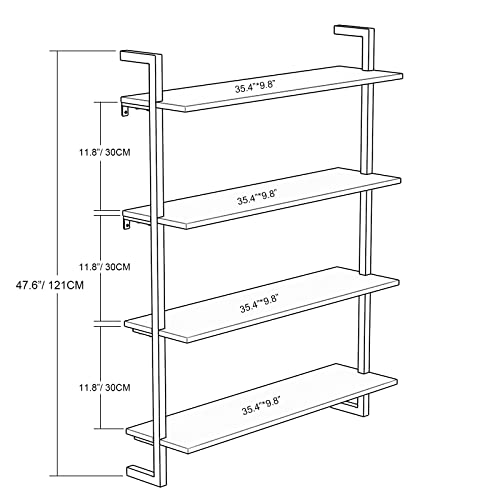 Kiimeey 4-Shelf Bookshelf Wall Mount Bookcase Floating Industrial Shelf (L35.4 Oyster Grey)