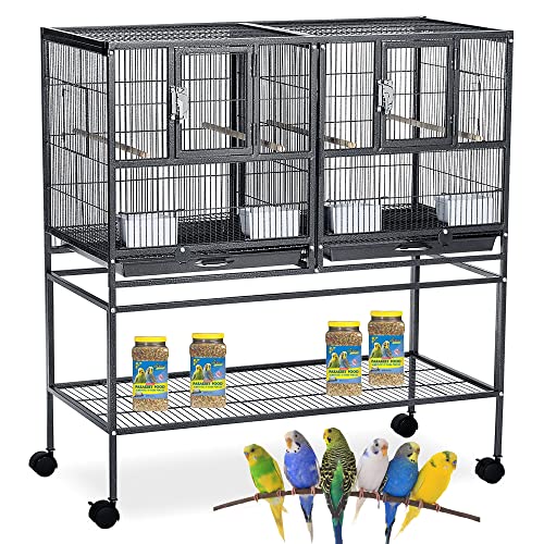 Combo Breeding Stacker Center Divided Breeder Bird Flight Double Rolling Cage with Side Breeding Nest Door (Black Vein, Single Stack)