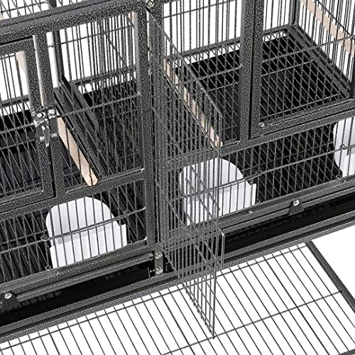 Combo Breeding Stacker Center Divided Breeder Bird Flight Double Rolling Cage with Side Breeding Nest Door (Black Vein, Single Stack)