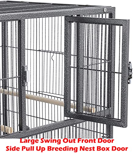 Combo Breeding Stacker Center Divided Breeder Bird Flight Double Rolling Cage with Side Breeding Nest Door (Black Vein, Single Stack)