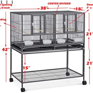 Combo Breeding Stacker Center Divided Breeder Bird Flight Double Rolling Cage with Side Breeding Nest Door (Black Vein, Single Stack)