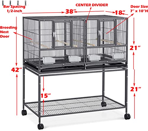 Combo Breeding Stacker Center Divided Breeder Bird Flight Double Rolling Cage with Side Breeding Nest Door (Black Vein, Single Stack)