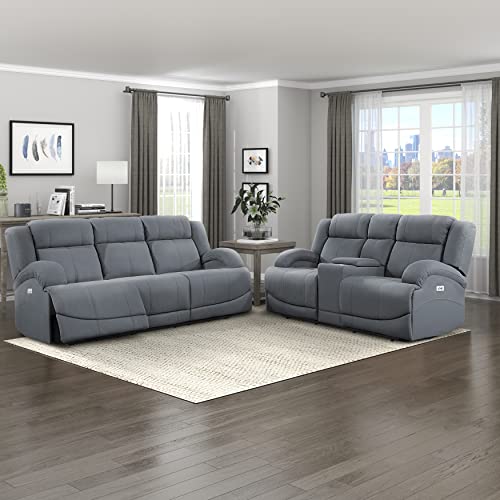 Lexicon Landwood Power Double Reclining Loveseat, Graphite Blue