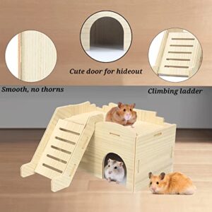 Jevnd Syrian Hamster Hideout, Woodland Hamster House Habitats Decor, Gerbil House with Climbing Ladder and Window, Detachable Hamster Toys, Handmade Hamster Hut Play/Chew/Hide for Gerbil and Lemmings