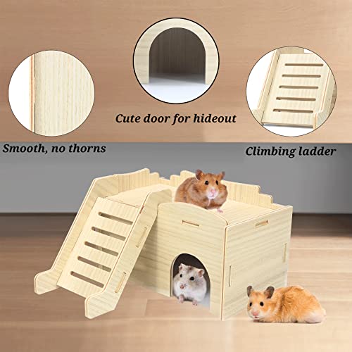 Jevnd Syrian Hamster Hideout, Woodland Hamster House Habitats Decor, Gerbil House with Climbing Ladder and Window, Detachable Hamster Toys, Handmade Hamster Hut Play/Chew/Hide for Gerbil and Lemmings