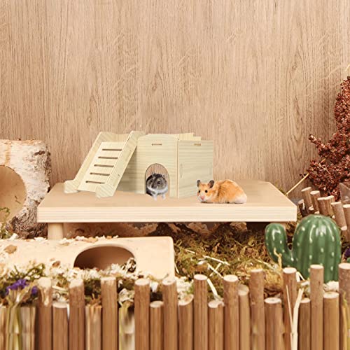 Jevnd Syrian Hamster Hideout, Woodland Hamster House Habitats Decor, Gerbil House with Climbing Ladder and Window, Detachable Hamster Toys, Handmade Hamster Hut Play/Chew/Hide for Gerbil and Lemmings